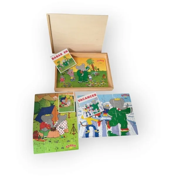 Coffret 3 puzzles en bois Babar Vilac